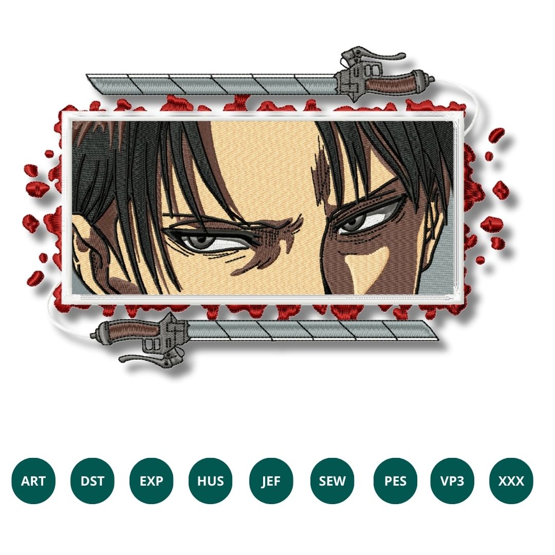 Levi Ackerman Embroidery Design – Intense Gaze and Blades