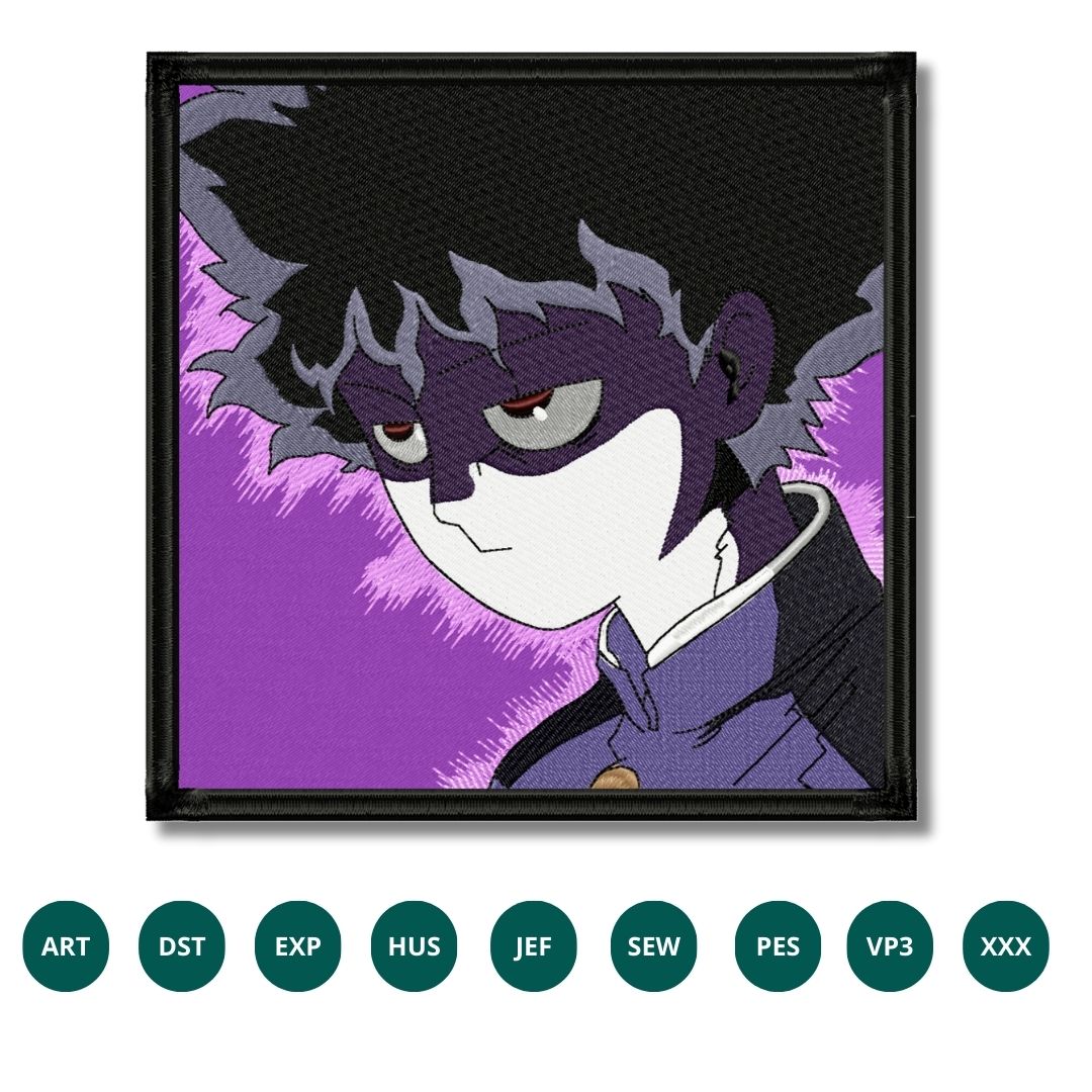 Mob Psycho Embroidery Design – Intense Energy and Dark Aura