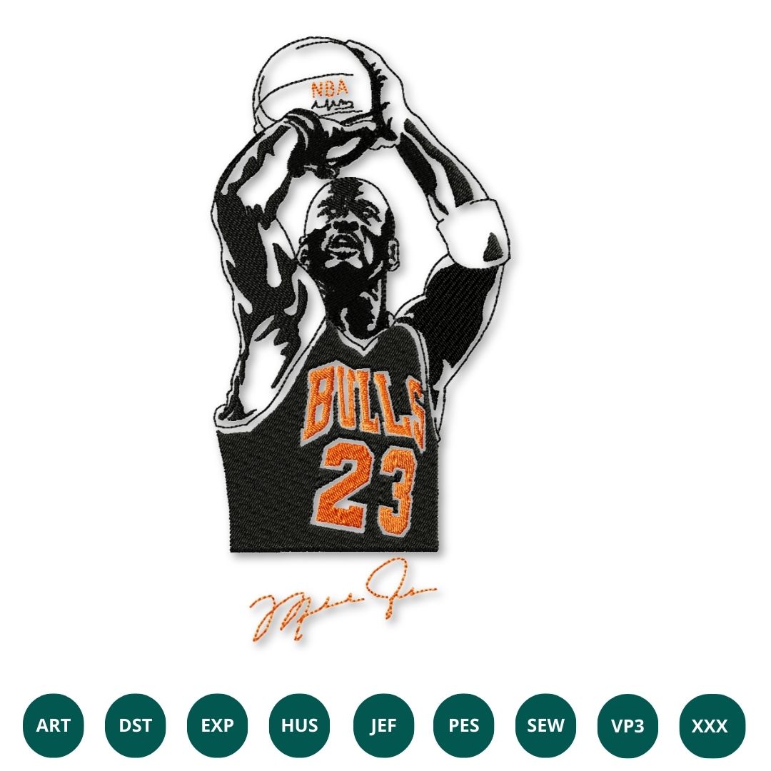 Basketball Legend Embroidery Design – Iconic Jump Shot Captured in Stitch