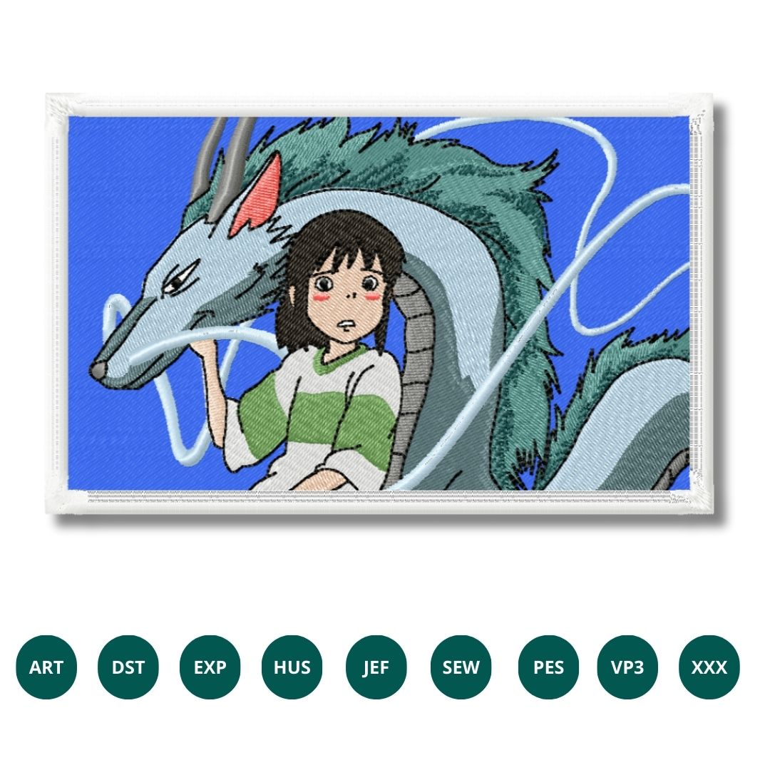 Spirited Away Embroidery Design – Chihiro and Haku’s Mystical Bond