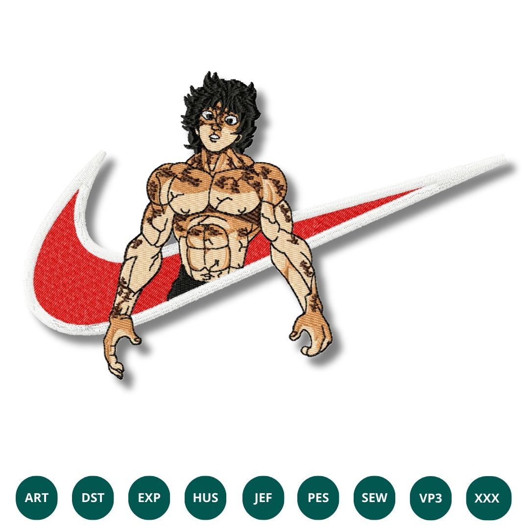 Baki Hanma x Nike Swoosh Embroidery Design – Power & Style Combined